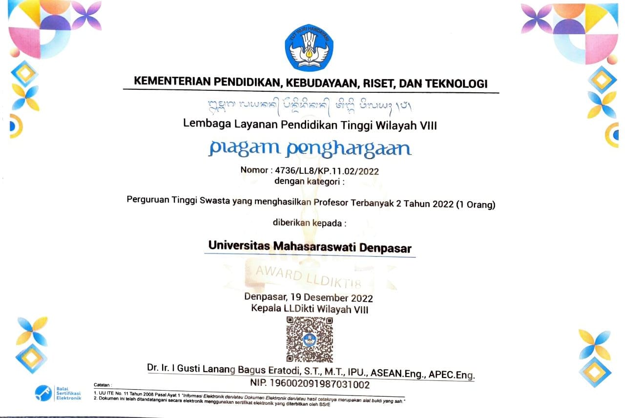 Perguruan Tinggi Swasta yang menghasilkan Profesor Terbanyak 2 Tahun 2022 (1 Orang)